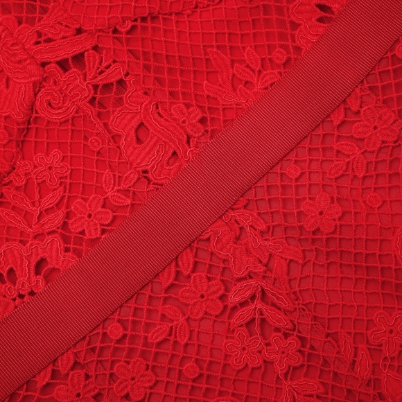 SELF-PORTRAIT Red Floral Lace High Neck Midi Dress Party Holidays Coquette 8 - Picture 12 of 16